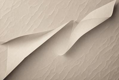 The primary subject of the image is a piece of paper with a wave-like pattern on it. The paper appears to be a creative artwork, possibly a drawing or a digital art piece. The setting is a plain surface, and the visual style suggests that it is a hand-drawn or digitally created artwork. The colors and mood of the image are predominantly neutral, with a focus on the wave pattern and the paper's texture.