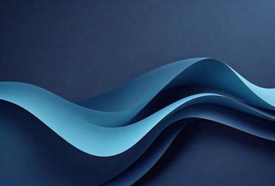 The primary subject of the image is a blue wave, which is the main focus of the scene. The setting is a dark blue background, creating a contrasting and dramatic effect. The visual style is a digital art or illustration, as the wave is depicted in a detailed and artistic manner. The dominant colors are blue and black, giving the image a calm and serene atmosphere.