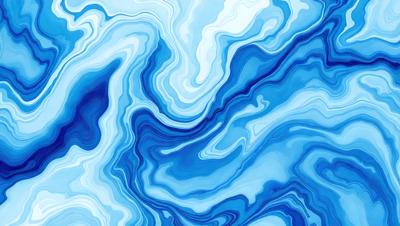 The primary subject of the image is a blue and white ocean wave. The setting is the ocean, with the wave being the main focus of the image. The visual style is a digital art or illustration, as the wave is depicted in a detailed and artistic manner. The dominant colors are blue and white, creating a serene and calming atmosphere.