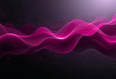 The primary subject of the image is a pink and purple wave, which is the main focus of the scene. The wave is set against a black background, creating a striking contrast. The visual style of the image is a combination of digital art and illustration, with the wave being depicted in a detailed and artistic manner. The dominant colors in the image are pink and purple, which evoke a sense of warmth and energy.