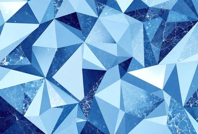The primary subject of the image is a blue and white geometric pattern, which appears to be a digital art or illustration. The setting is a blue background, and the visual style is a combination of digital art and geometric patterns. The dominant colors are blue and white, creating a calm and soothing atmosphere.