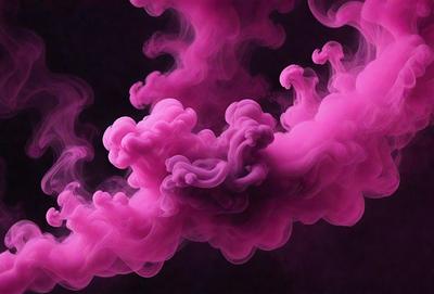 The primary subject of the image is a pink smoke or fog, which appears to be a digital art or illustration. The setting is a dark background, which contrasts with the pink smoke. The visual style gives the impression of a surreal or dreamy atmosphere. The dominant colors are pink and purple, creating a mood of mystery and intrigue.