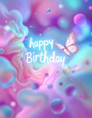 The primary subject of the image is a butterfly, which is the main focus of the scene. The butterfly is positioned in the center of the image, surrounded by a vibrant and colorful background. The setting appears to be a space with a purple and pink color scheme, giving the image a whimsical and playful atmosphere. The visual style of the image is a combination of digital art and illustration, creating a unique and eye-catching design.