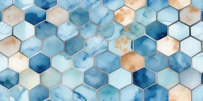 The primary subject of the image is a blue and white tile pattern. The setting is a blue and white tile wall, which serves as the backdrop for the pattern. The visual style is a combination of digital art and illustration, creating a unique and artistic representation of the tile pattern. The dominant colors are blue and white, giving the image a clean and modern appearance.