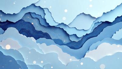 The primary subject of the image is a blue and white mountain range. The setting is a cloudy sky, with the mountain range as the backdrop. The visual style is a combination of digital art and illustration, creating a unique and artistic representation of the mountain range. The dominant colors are blue and white, giving the scene a serene and calming atmosphere.