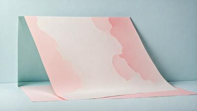 The primary subject of the image is a piece of paper with a pink and white design. The paper is placed on a table, which serves as the setting. The visual style of the image is a combination of photo and digital art, as it appears to be a photograph of a digital art piece. The colors and mood of the image are predominantly pink and white, creating a calm and elegant atmosphere.