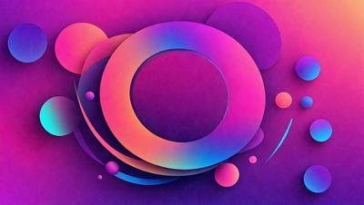 The primary subject of the image is a large, colorful circle. The circle is the main focus of the image, and it is set against a purple background. The visual style of the image is digital art, as it appears to be a computer-generated or digitally created design. The dominant colors in the image are purple and pink, creating a vibrant and lively atmosphere.
