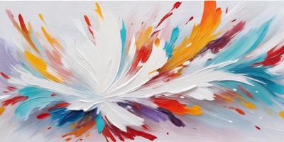 The primary subject of the image is a painting of a flower. The setting is a white background, and the visual style appears to be a digital art or illustration. The dominant colors in the painting are red, blue, and white, creating a vibrant and lively atmosphere.