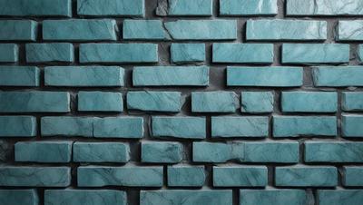 The primary subject of the image is a blue brick wall. The setting is a stone wall, and the visual style is a photo. The dominant colors are blue and gray, creating a calm and soothing atmosphere.