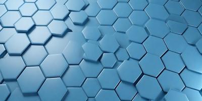 The primary subject of the image is a blue tile with a pattern of hexagons. The setting is a blue wall, and the visual style is a close-up of the tile. The dominant colors are blue and white, creating a calm and soothing atmosphere.