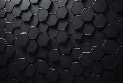 The primary subject of the image is a black and white patterned wall. The setting is a dark room, and the visual style is a close-up of the patterned wall. The dominant colors are black and white, creating a moody atmosphere.