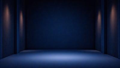 The primary subject of the image is a blue wall. The setting is a dark room, and the visual style is a photo. The dominant colors are blue and black, creating a moody atmosphere.