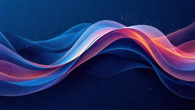 The primary subject of the image is a blue and orange wave, which is the main focus of the scene. The wave is depicted in a digital art style, giving it a vibrant and dynamic appearance. The setting is a dark blue background, which contrasts with the bright colors of the wave. The overall atmosphere of the image is energetic and visually appealing.