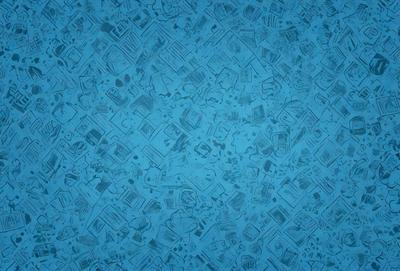The primary subject of the image is a blue background with a pattern of various objects, such as books, TVs, and cell phones. The setting appears to be a room with a blue wall, and the visual style is a combination of digital art and illustration. The colors and mood of the image are predominantly blue, creating a calm and relaxing atmosphere.