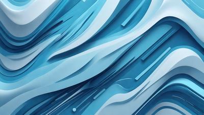 The primary subject of the image is a blue and white ocean wave. The setting is a blue ocean, and the visual style is a digital art or illustration. The dominant colors are blue and white, creating a calm and serene atmosphere.