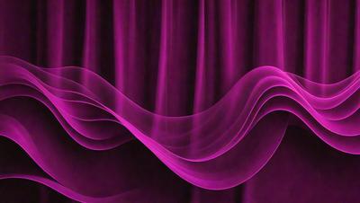 The primary subject of the image is a purple curtain. The setting is a stage, with the curtain as the main object. The visual style is a digital art, illustration, or drawing. The dominant colors are purple and pink, creating a warm and inviting atmosphere.