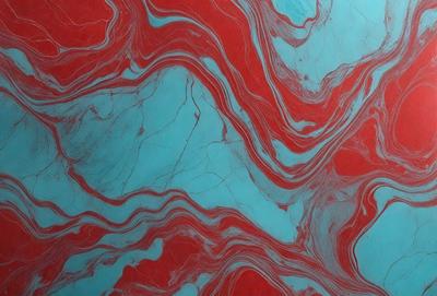 The primary subject of the image is a red and blue swirling pattern, which appears to be a painting or a digital artwork. The setting is a blue surface, possibly a wall or a table, which provides a contrasting background to the swirling pattern. The visual style of the image is a combination of painting and digital art, creating a unique and eye-catching design. The dominant colors in the image are red and blue, which evoke a sense of energy and movement.