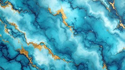 The primary subject of the image is a blue and gold painting of a water-like surface. The setting is a blue and gold background, which adds to the overall visual style. The painting appears to be a digital art or illustration, showcasing the artist's skill in creating a realistic and vibrant scene. The dominant colors in the painting are blue and gold, creating a serene and calming atmosphere.