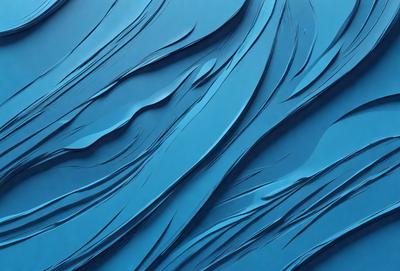 The primary subject of the image is a blue, swirling, and curling surface, which appears to be a piece of art or a design element. The setting is a blue background, and the visual style is a combination of digital art and illustration. The colors and mood of the image are predominantly blue, creating a sense of calmness and tranquility.