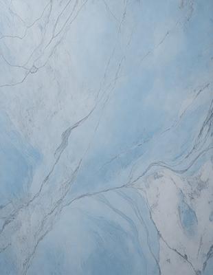 The primary subject of the image is a marble wall with a blue tint. The setting is a room with a blue tiled wall, and the visual style is a photo. The dominant colors are blue and white, creating a calm and serene atmosphere.