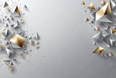 The primary subject of the image is a white wall with a pattern of gold triangles. The setting is a room with a white background, and the visual style is a combination of digital art and illustration. The dominant colors are white and gold, creating a clean and elegant atmosphere.