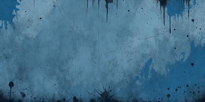 The primary subject of the image is a blue wall with a pattern of drips and splatters. The setting is a room with a blue background. The visual style is a combination of a photo and digital art, creating a unique and artistic appearance. The dominant colors are blue and black, giving the image a moody and dramatic atmosphere.