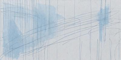 The primary subject of the image is a blue and white painting of a road. The setting is a white background, and the visual style appears to be a digital art or illustration. The dominant colors are blue and white, creating a calm and serene atmosphere.