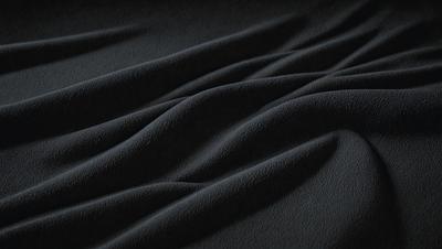 The primary subject of the image is a black fabric with a pattern of waves. The setting is a dark background, and the visual style appears to be a photo. The dominant colors are black and grey, creating a moody atmosphere.
