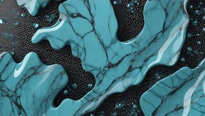 The primary subject of the image is a marble tile with a blue and white color scheme. The tile features a leaf pattern and is set against a blue background. The visual style of the image is a close-up of the marble tile, showcasing its intricate design and texture. The colors and mood of the image are predominantly blue and white, creating a calm and elegant atmosphere.