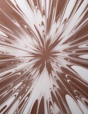 The primary subject of the image is a close-up of a brown and white swirling pattern, which appears to be a painting or a digital artwork. The setting is a white surface, which provides a clean and contrasting background for the swirling pattern. The visual style is a combination of painting and digital art, creating a unique and intriguing visual effect. The colors and mood of the image are predominantly brown and white, with a sense of depth and movement conveyed through the swirling pattern.