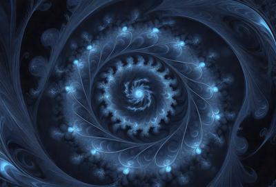 The primary subject of the image is a spiral pattern, which is the main object, scene, or focus of the image. The spiral pattern is set against a blue background, creating a visually striking contrast. The spiral pattern is a digital art piece, showcasing the artist's skill in creating intricate designs. The overall atmosphere of the image is serene and calming, with the blue hues evoking a sense of tranquility.