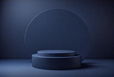 The primary subject of the image is a blue circle, which is the main object, scene, or focus of the image. The setting or background is a dark blue surface, which creates a moody atmosphere. The visual style of the image is a photo, as it captures a real-life scene. The colors and mood of the image are predominantly dark blue, giving it a dramatic and mysterious appearance.