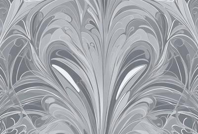 The primary subject of the image is a large, intricate design or pattern, possibly a sculpture or a piece of art. The setting is a gray background, which contrasts with the design. The visual style appears to be a combination of digital art and illustration, as the design is detailed and complex. The colors and mood of the image are predominantly gray, giving it a modern and sophisticated appearance.