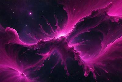 The primary subject of the image is a pink, swirling, and flowing object that resembles a galaxy or a nebula. The setting is a dark, starry sky, with the pink object as the main focus. The visual style is a combination of digital art and illustration, creating a unique and captivating scene. The colors and mood of the image are predominantly pink, which gives it a warm and dreamy atmosphere.