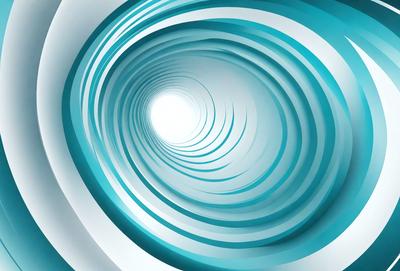The primary subject of the image is a spiral tunnel, which is a large, curved tube. The tunnel is blue and white in color, giving it a vibrant and modern appearance. The setting is a white background, which provides a clean and minimalist look to the image. The visual style is a combination of photo and digital art, creating a unique and eye-catching design. The colors and mood of the image are energetic and dynamic, with the blue and white colors evoking a sense of movement and