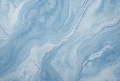 The primary subject of the image is a blue and white marbled tile. The setting is a bathroom, as the tile is placed on a wall. The visual style is a close-up of the tile, showcasing its intricate design. The dominant colors are blue and white, creating a calm and soothing atmosphere.