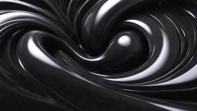 The primary subject of the image is a swirling, black, and white pattern. The setting is a black background, and the visual style appears to be a digital art or illustration. The dominant colors are black and white, creating a bold and striking pattern. The overall atmosphere of the image is dynamic and visually engaging.