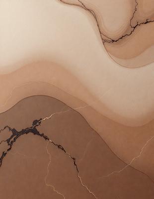 The primary subject of the image is a marble-like surface with a patterned design. The setting is a room with a tan-colored wall, and the visual style appears to be a combination of a photo and digital art. The colors and mood of the image are warm and inviting, with the marble pattern creating a sense of depth and texture.