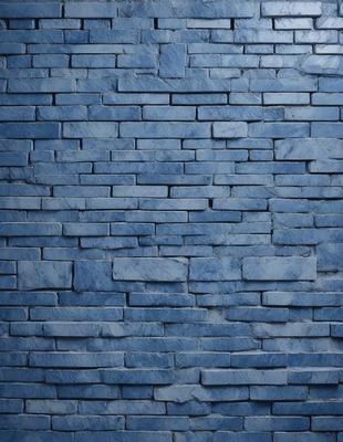 The primary subject of the image is a blue brick wall. The setting is a brick wall, and the visual style is a photo. The dominant colors are blue and grey, creating a calm and soothing atmosphere.