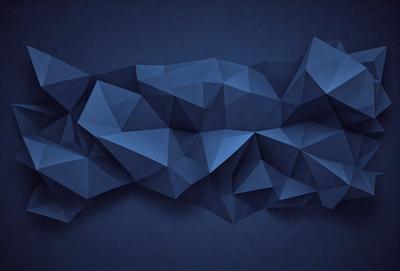 The primary subject of the image is a blue geometric pattern, which is the main object, scene, or focus of the image. The setting or background is a dark blue surface, which adds to the overall atmosphere. The visual style of the image is digital art, as it is a computer-generated design. The dominant colors in the image are blue and black, creating a calm and sophisticated mood.