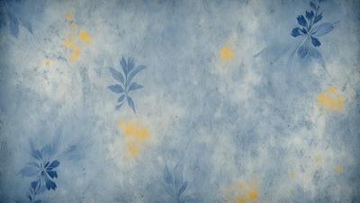 The primary subject of the image is a blue and yellow floral pattern. The setting is a blue background, and the visual style appears to be a combination of a photo and a digital art or illustration. The dominant colors are blue and yellow, creating a vibrant and lively atmosphere.