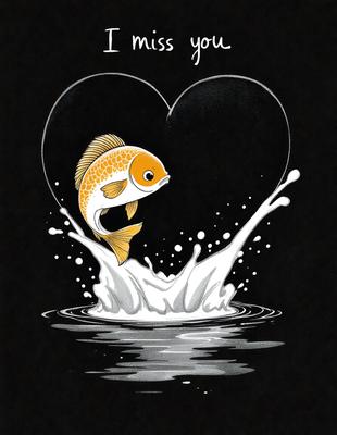 The primary subject of the image is a fish, which is depicted in a heart shape. The fish is surrounded by splashing water, creating a dynamic and playful scene. The visual style of the image is a combination of digital art and illustration, giving it a unique and creative appearance. The colors and mood of the image are predominantly white and orange, which adds a sense of warmth and energy to the scene.