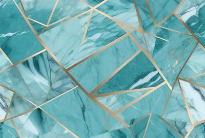 The primary subject of the image is a blue and gold marble pattern. The setting is a blue and white marble wall, which serves as the background. The visual style is a combination of digital art and illustration, creating a unique and intricate design. The dominant colors are blue and gold, giving the image a luxurious and elegant appearance.