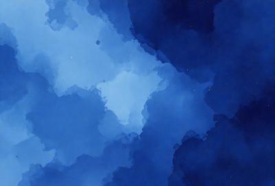 The primary subject of the image is a blue cloudy sky with white clouds. The setting is a vast, open space with no visible landmarks or objects. The visual style is a combination of a photo and digital art, creating a unique and artistic representation of the cloudy sky. The dominant colors are blue and white, with the blue sky providing a calm and serene atmosphere.