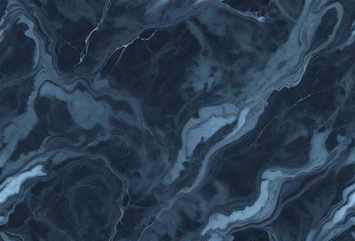 The primary subject of the image is a marble countertop with a blue and white pattern. The setting is a kitchen, and the visual style is a close-up of the marble countertop. The colors and mood of the image are predominantly blue and white, creating a clean and elegant atmosphere.