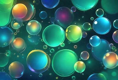 The primary subject of the image is a collection of colorful bubbles floating in a dark, blue background. The bubbles come in various sizes and shapes, creating a visually appealing and dynamic scene. The visual style of the image is a combination of digital art and illustration, with the bubbles appearing to be digitally rendered while maintaining a hand-drawn, artistic quality. The colors and mood of the image are predominantly dark and moody, with the blue background providing a sense of depth