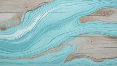 The primary subject of the image is a wooden floor with a blue and white marbled pattern. The setting is a room with a wooden floor, and the visual style is a photo. The dominant colors are blue and white, creating a calm and soothing atmosphere.