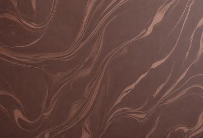 The primary subject of the image is a brown, textured surface with a pattern of swirls and waves. The setting is a close-up of the surface, showcasing the intricate details of the pattern. The visual style is a combination of a photo and a digital art, as it captures the natural texture of the material while also displaying the artistic design of the swirls and waves. The colors and mood of the image are warm and earthy, with the brown tones creating a sense of depth and richness.