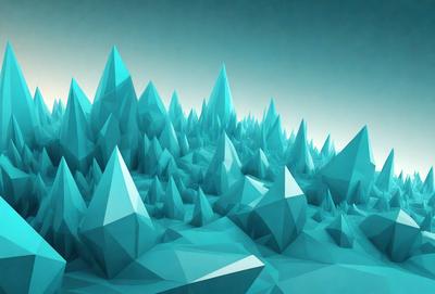 The primary subject of the image is a large, three-dimensional structure made of blue and white geometric shapes. The setting is a dark, blue background, which contrasts with the bright colors of the structure. The visual style is a combination of digital art and illustration, creating a unique and intricate design. The colors and mood of the image are predominantly blue and white, giving it a calm and serene atmosphere.