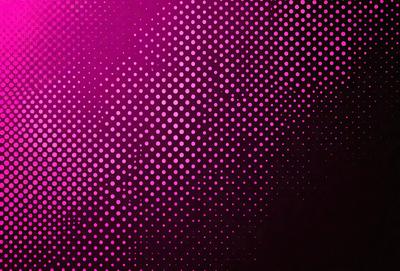 The primary subject of the image is a close-up of a pink polka dot pattern. The setting is a dark background, which contrasts with the bright pink dots. The visual style is a pattern, and the colors and mood are predominantly pink and vibrant.